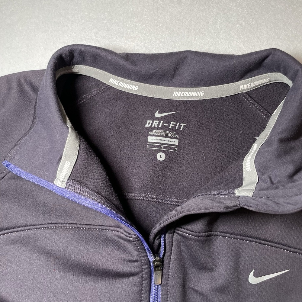 Nike Running Dri-FIT Full Zip Jacket Womens Large Grey Purple Thumbholes Fleece - Picture 2 of 10